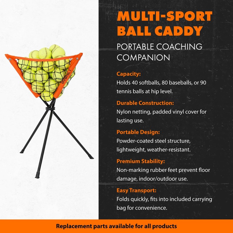 Bownet Ball Caddy, Multi-Sport Practice Ball Caddy Net for Softballs,