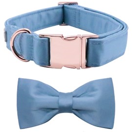 Lionet Paws Dog Collar with Bow Tie - Comfortable Silk Blue Dog Collar with Removable Bow Tie for XLarge Dogs, Neck 40-66 cm