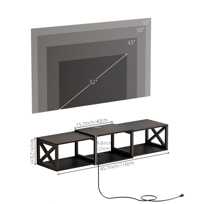NinPeen Floating 45.7" TV Stand with LED & Power Outlets