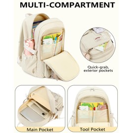 QHRIDS Backpack for Girls Big Student Corduroy Laptop Backpack for College Kids Elementary Middle High School Bag Anti Theft Bookbag Travel Daypack Womens(Corduroy Beige)