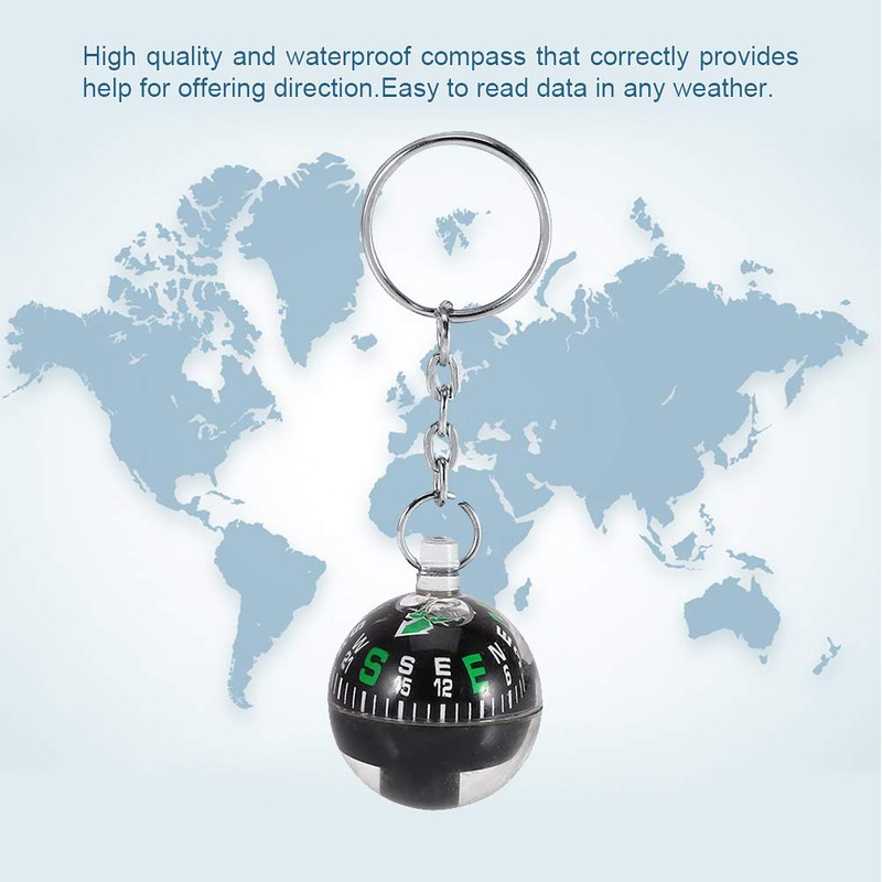 Keyring Compass, Floating Dial Liquid Filled Ball Keyring Compass for
