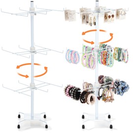 RattanView 2 Pcs Jewelry Rotating Display Stand Adjustable Metal Earrings Bracelet Display Rack Hanging Jewelry Spinning Organizer Tree with Hooks for Vendor Events Selling(White,28.3"x 9.8")
