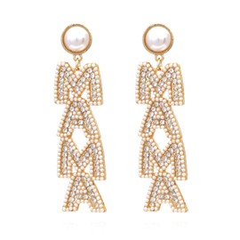 MAMA Earrings for Women MAMA Letter Dangle Earrings Pearl Drop Earrings Shining Rhinestone MAMA Earrings Mom Jewelry Birthday Mother's Day Gift