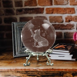 Afeeler 60mm 3D Cat Crystal Ball with Stand, Glass Laser Engraved Cat Butterfly Crystal Ball, Glass Sphere Paperweights Cat Gifts for Cat Lovers Women