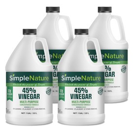 SimpleNature 45% Vinegar (1 Gallon, 4 Pack) - Highly Concentrated Vinegar for Heavy-Duty Cleaning Power for Home & Patio, Limescale Removal & DIY Formulas - Dilutes Easily - Free of Dyes or Fragrance