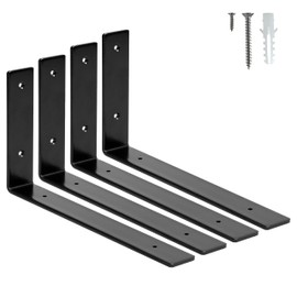HEART ART 4 Pack Shelf Brackets 12 inch,L Brackets for Shelves,Black Heavy Duty Metal Shelf Brackets,12”x6”x1.4”