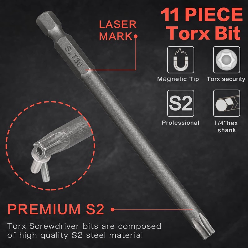 Torx Bit Set Hakkin 100mm Tamper Proof Security Torx Bits