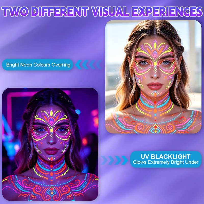 LOPHE 12 Colours UV Body Painting, Washable Make-Up Pens