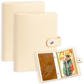 2 Pack Small Photo Albums 4x6 Slip In Hold Totally 52 Photos 10x15cm, Mini Flip Photo Album Little Portable Memory Book with Leather Cover for Baby Wedding Holiday Family Birthday Travel (Beige)