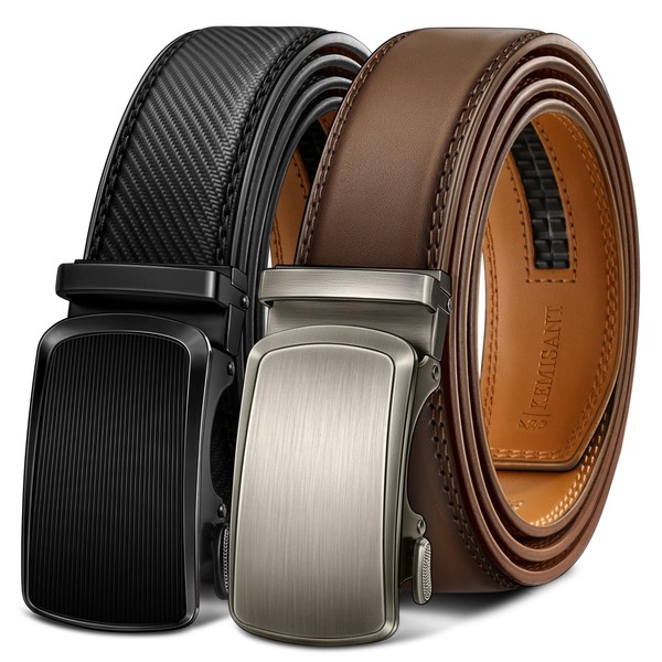 KEMISANT Men Belt 2 Pack, Leather Ratchet Belt Easy Click