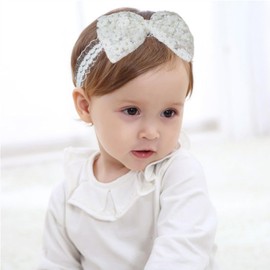 ICKEYOU Lace Bow Baby Girls Headband Cute Floral Bow-Knot Hairband Soft Lace Newborn Infants Toddlers Kids Christening Baptism Party Hair Accessories