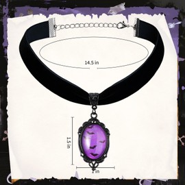 Huquary Blood Bat Cameo Choker Necklace Gothic Cabochon Pendent Necklace Vampire Accessories Women Witch Jewelry Gift (Purple)