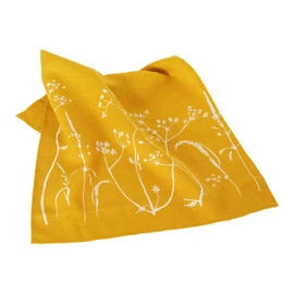 Mustard Linen Tea Towel, hand printed with hedgerow flowers. This beautiful 100% linen tea towel is machine washable at 40 degrees and will compliment your kitchen decor perfectly. Size 70 x 46cm
