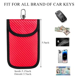 JUSTTOP 2PCS Faraday Bag for Key Fob, Car RFID Faraday Cage Protector Key Pouch with Hook Securing Keyring, Anti-Theft Key Fob Bag Signal Blocking Holder for Keyless Entry Car Keys (Red)