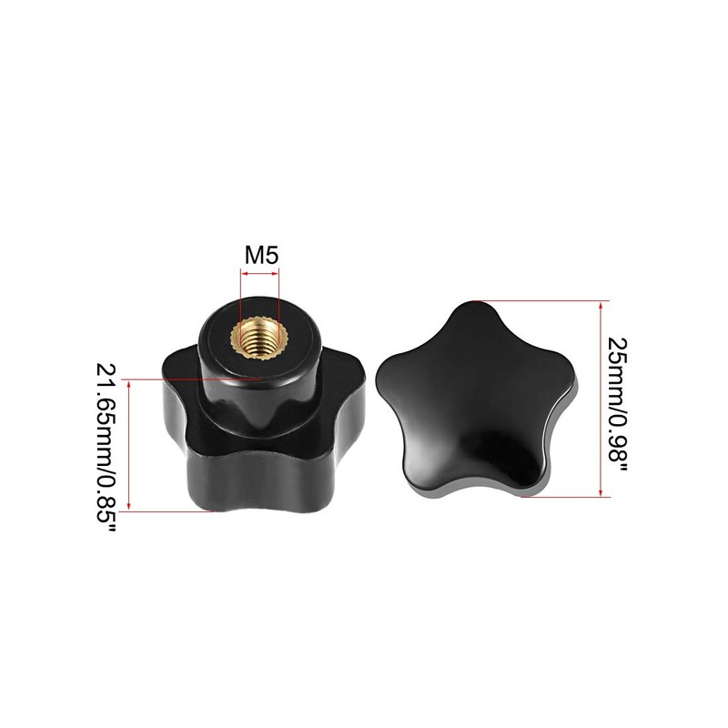 sourcing map M5 Nut Thread Clamping Knob Black Plastic 5