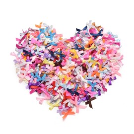 Cdemiy Satin Ribbon Bows, 200Pcs Mini Satin Ribbon Bows, Mini Mixed Double-Sided Color Bow, for Sewing DIY Craft Wedding Decoration, 2.5cm, Random Color