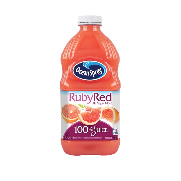 Ocean Spray 100% Juice, Ruby Red Grapefruit Blend, 60 Ounce Bottle (Pack of 8)