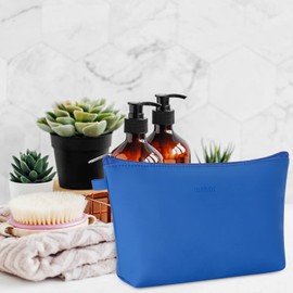 WANDF Cosmetic Bag for Women Makeup bag Organizer Mini Makeup Pouch for Purse Water Resistant Girls Gift(Pure Navy Blue)