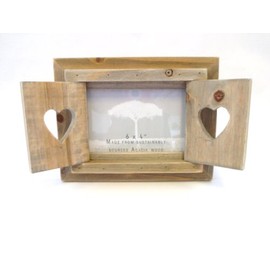 Nicola Spring Wooden Heart Rustic Photo Frame With Shutters 6 inch x 4 inch,Brown