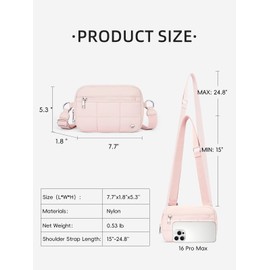 WESTBRONCO Small Puffer Crossbody Bags for Women 4 Zippers Quilted Crossbody Purse, 1L Nylon Shoulder Bag for Travel