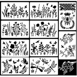 Dokeno 10 Piece Painting Stencils Set Flowers Stencil Wild Flowers Stencils Reusable Drawing Stencil for Painting on Wall Canvas Furniture DIY Home Decor