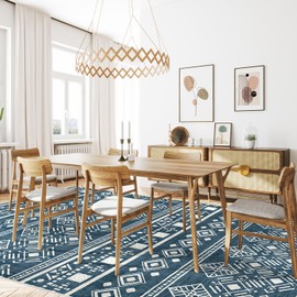 Loartee Geometric Moroccan Area Rug - 3x5 Machine Washable Mat, Stain Resistant, Low Pile Softer Texture Modern Carpet, Blue