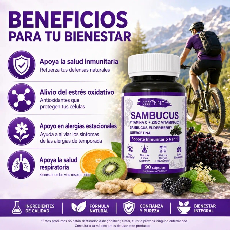 Gwynne Sambucus Suplemento Extracto Sauco 1000mg Vitamina Zinc Quercetina Soporte