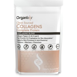 Organixx Clean Sourced Collagen Powder, Hydrolyzed Protein Powder Collagen Peptides with Vitamin C, and Types I, II, III, V, X, For Skin, Joints, Hair and Nails, Aging Support, Unflavored, 20 Servings
