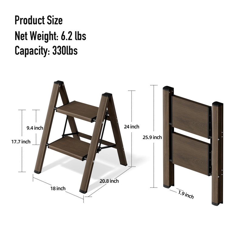 Mayi Plus 2 Step Ladder,Aluminum Folding Step Stool for Adults,Step