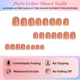 Ceboic Glue-On Nails, Short Square Press On Nails, Shiny Pure Colour Artificial Nails, Acrylic, Full Cover False Nails, French Artificial Nails, Fake Nails for Women and Girls, Pack of 24 (Nude)