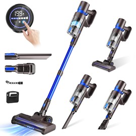 KCLASO Cordless Vacuum Cleaner, 550W 45KPA 45Min Vacuum Cleaners for Home, Self-Standing Stick Vacuum with Touch Screen, 3 Power Modes, Rechargeable Battery, Handheld Vacuum for Pet Hair/Carpet/Floor