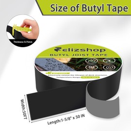 Felizshop Butyl Tape, Joist Tape for Decking, 1 5/8" x 50' Deck Joist Tape Anti-Corrosion Butyl Sealant Tape Protect Your Deck Structure, Beams（4 Rolls）