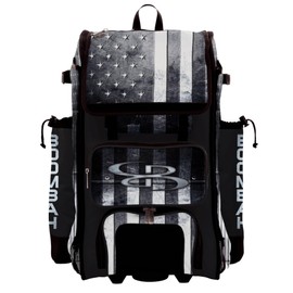 Boombah Rolling Catchers Superpack Bat Bag - 23-1/2" x 13-1/2" x 9-1/2" - Telescopic Handle - Holds 4 Bats - Wheeled Version - USA Shield Black Ops Black/Gray/White