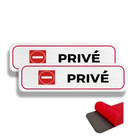 FloraVigo Door Sign Prive - Aluminium Sign 19cm x 50mm Modern Red Door Bracket Private Instruction