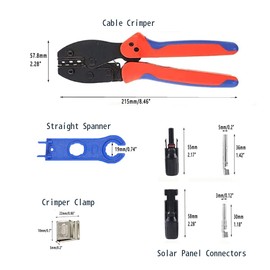QeeHeng Solar Crimping Pliers, Set for 2.5/4/6 mm² Solar Panel PV Cable, 10 Pieces Male/Female Solar Panel Plug Solar Panel, 2 Pieces Y Plug Parallel Adapter Key for Solar Panel Cable Connection