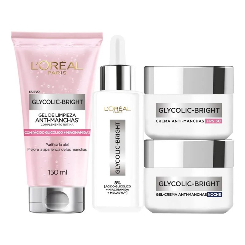 LOral Paris Kit Anti-Manchas Glycolic Bright Rutina Completa con cido