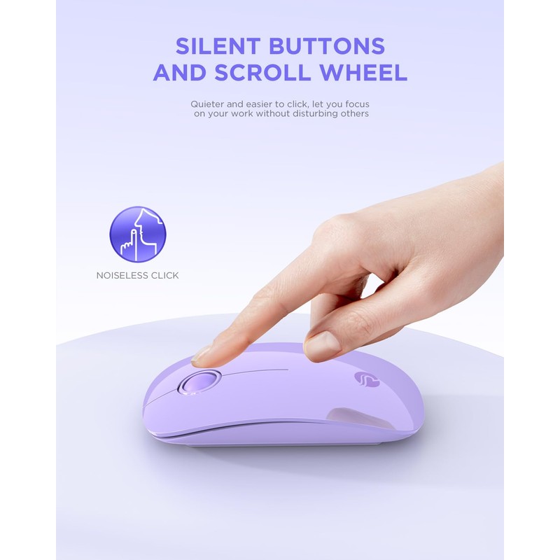 RAPIQUE - mouse inalámbrico Bluetooth, morado, 1600 DPI, larga vida