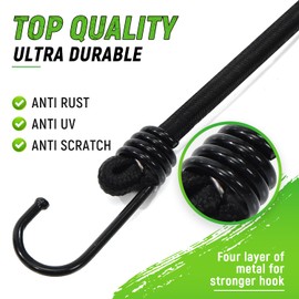 Bungee Cord with Hooks, 24" Bungie Cords with UV Resistant for Outdoors, Industrial Grade Bungee Cord for Camping, Kayaking or Fastening Items 4Pcs (Black)