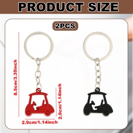 2pcs Golf Cart Keychains, Stylish Zinc Alloy Key Ring Golf Themed Key Holder Perfect Souvenir for Players and Fans (Black, Red)