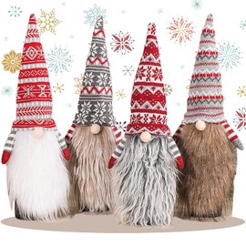 JOYEONDEF 4 Pieces Christmas Plush Gnomes Wine Bottle Topper Cover，knitted Tomte Christmas Bottle Cover Gnome Wine Bottle Bags New Year Decoration, Party Table Gifts (RED AND WHITE)