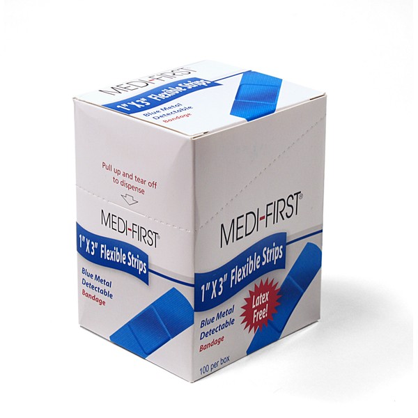 Medique Products 68033 Metal Detectable Bandages, Blue, 1-Inch X 3-Inch, 100-Per Box