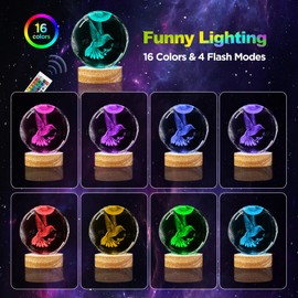 3D Hummingbird Crystal Ball Night Light 3.15 inch Hummingbird Figurines Glass Ball Lamp with 16 Color Changing and Remote Hummingbird Decor Gifts Ideal for Women Friends Christmas Birthday