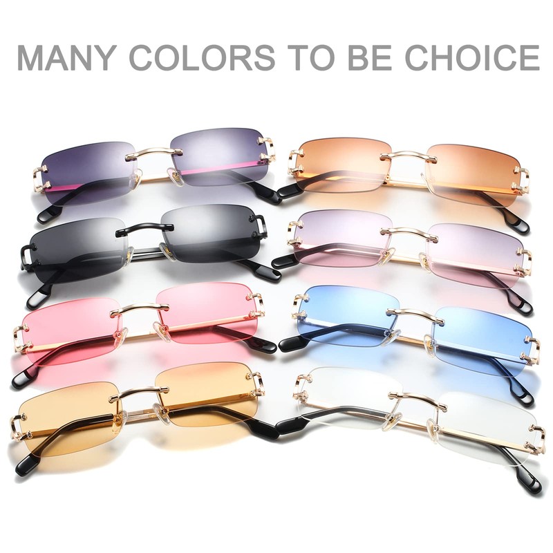 Ggpyyon Rimless Rectangle Sunglasses for Women Men,Retro Frameless Eyewear Sun