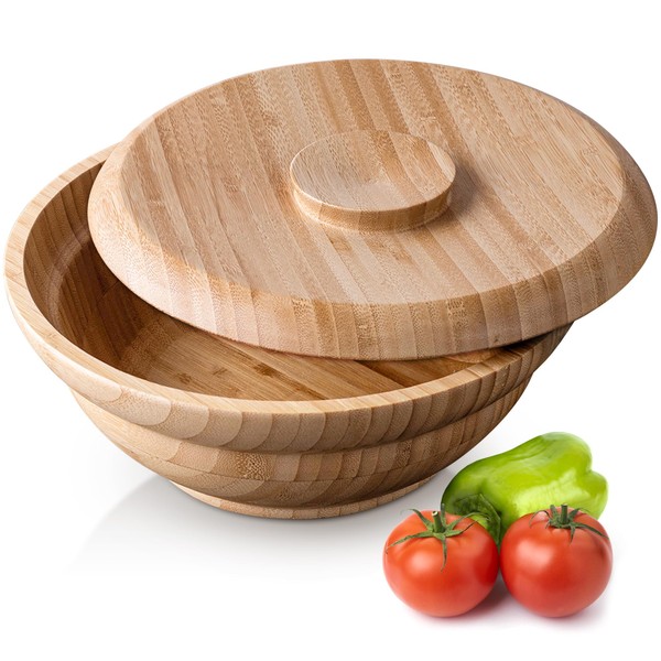 Bambum Minola Bamboo Salad and Fruit Bowl with Lid, 9.6"