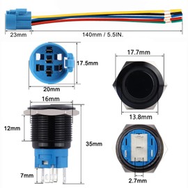 Bestgle 16mm Latching LED Push Button Switch with Pre-Wiring, IP65 Waterproof 1NO 1 Normally ON OFF Switch, Self-Locking Switch with Wired Socket Plug for 5/8" Mounting Hole (Red LED Ring)