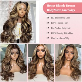 Munx Ombre Lace Front Wig Human Hair Body Wave Skinlike Real HD Lace Front Wigs Bleached Knots Pre Plucked P4/27 Highlight Human Hair 13x4 Frontal Wigs for Women 22Inch