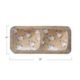 Creative Co-Op Enameled Mango Wood Tray with 2 Sections and Snowman Pattern Design, Multicolor