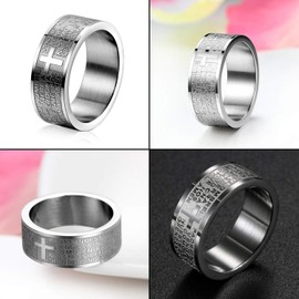 OIDEA Unisex Ring Cross Bible: Vintage Religious Wide Band Ring Made of Stainless Steel 8 mm Wide Bible Prayer Cross Ring Silver Jewellery Gift for Men Women, Stainless Steel