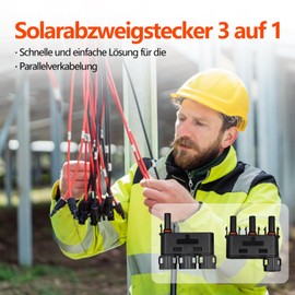 HandGold 1500V DC Solar T Connector, 3-Way Splitter IP68 Waterproof T Plug, 1 Pair (3 to 1 Junction Connection)