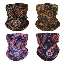SMEHCF 4 Multipurpose Bandanas for Women Men Headband Balaclava Hair Head Scarf Face Half Airsoft Paintball Mask Neck Gaiters Breathable Washable Colorful Cashew Flower Warm Colors